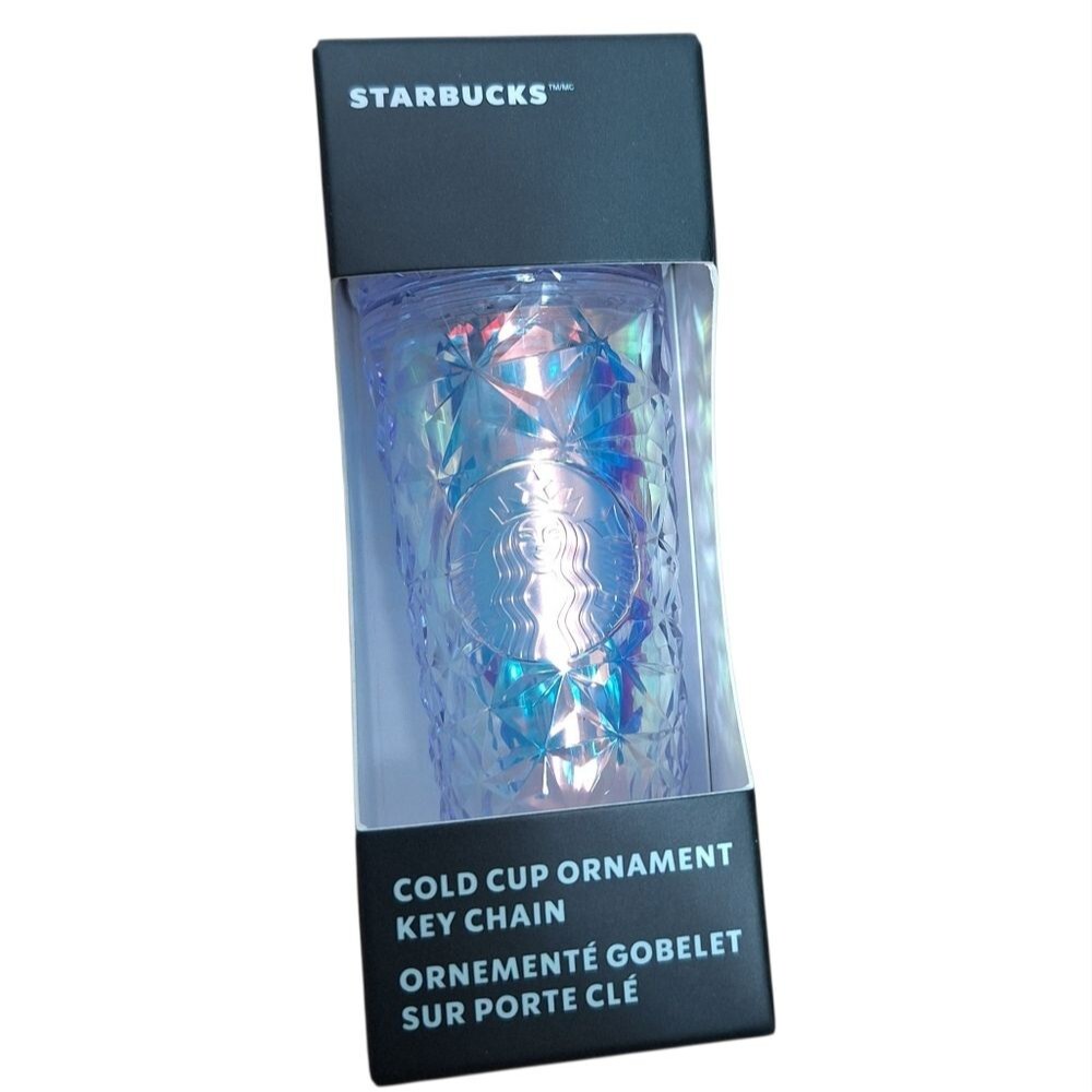 Starbucks Diamond Iridescent Cold Cup Ornament Keychain 2023 Holiday Gift